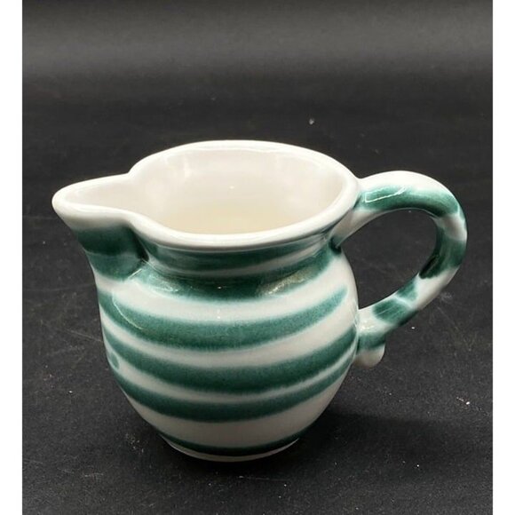 Gmundner Keramik Austria Green Dizzy Stripe Hand Painted Dizzi Creamer 2 1/4” - Picture 10 of 10